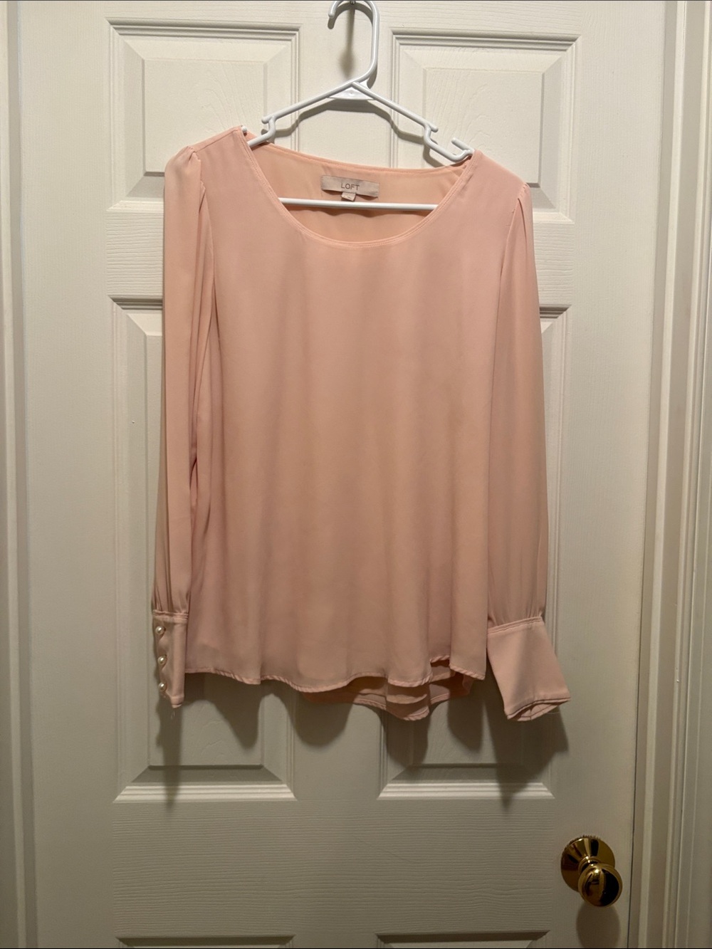 LOFT Blush Pink Long-Sleeve Scoop Neck Blouse